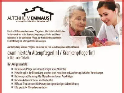 Stellenangebot Pflegefachkraft in Hohen Neuendorf (Landkreis Oberhavel in Brandenburg) bei Berlin.